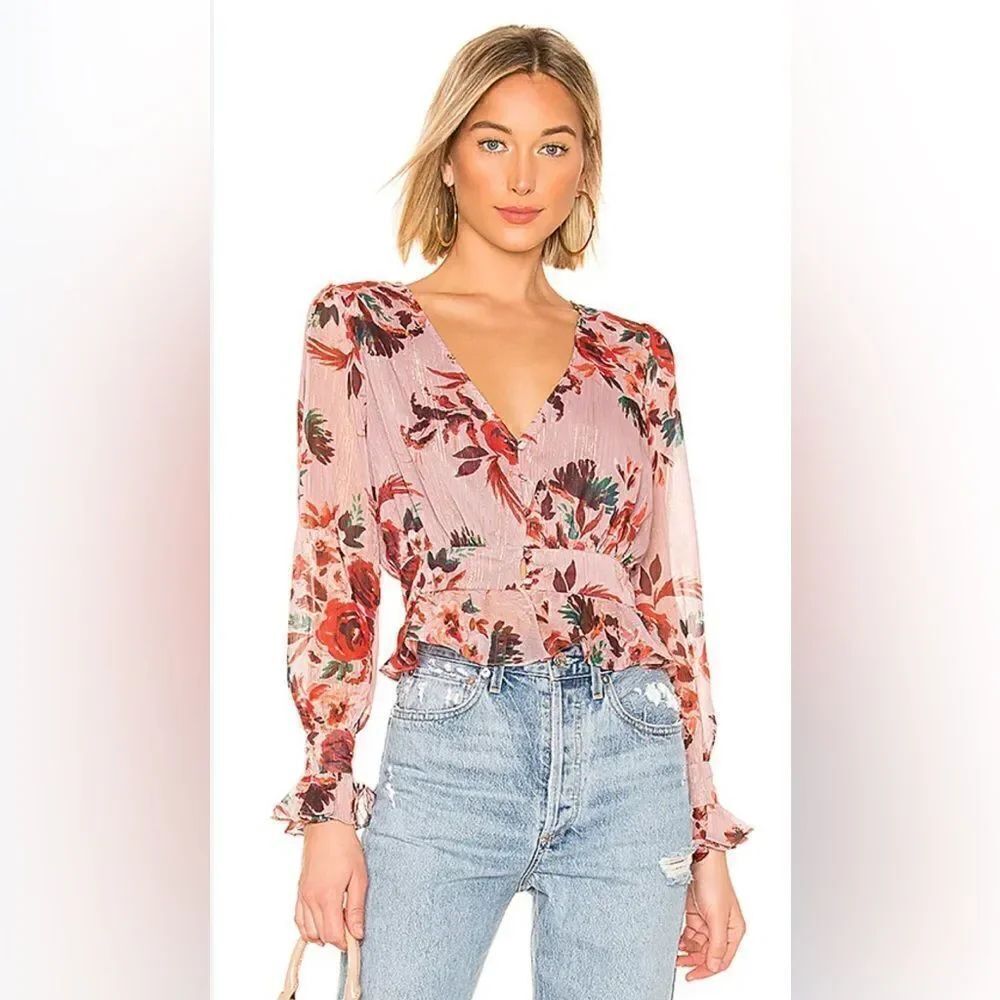 Lovers + Friends floral print blouse Nate floral holiday print top NWT. Small